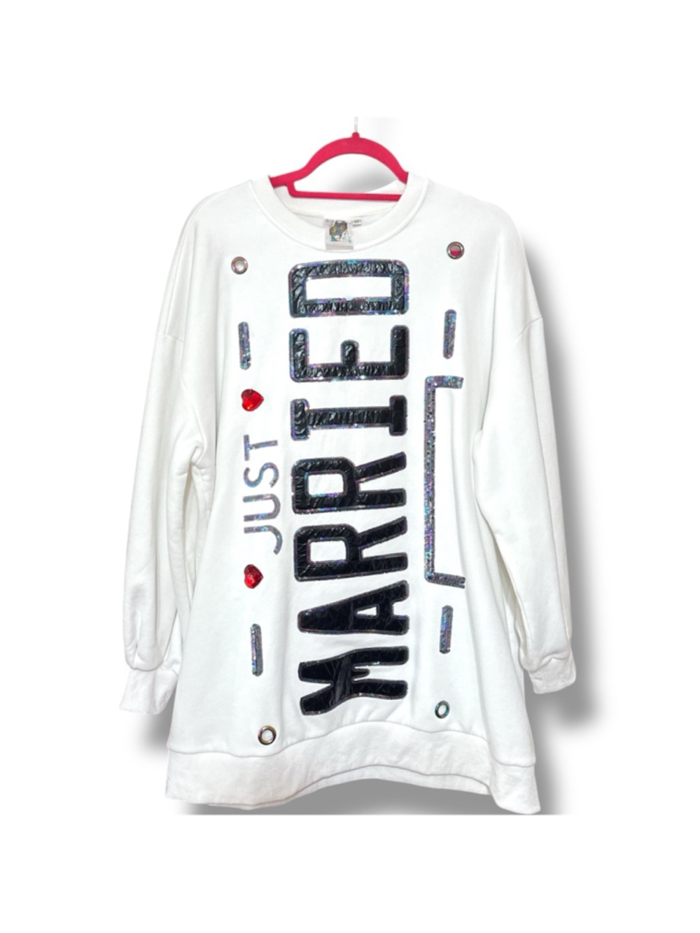 Queen of Sparkles Sweatshirt Dress XS White Just Married